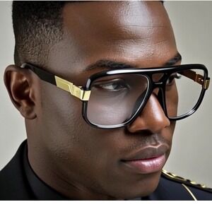 Mens Eyewear  Clear Lens Glasses Black Gold Retro Hip Hop Cholo Classy 80's 90's